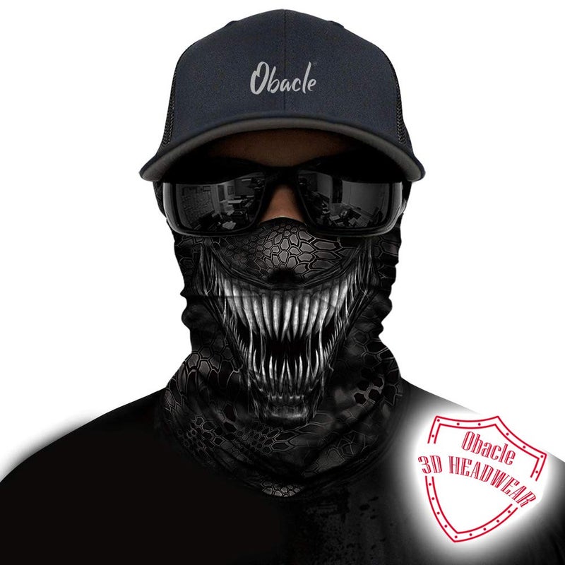 Obacle Motorcycle Face Mask Sun Dust Wind Protection Tube Mask Seamless Bandana Face Mask for Men Women Bike Riding Cycling Biker Fishing Outdoor Festival (White Teeth Black Mask) - Image 2